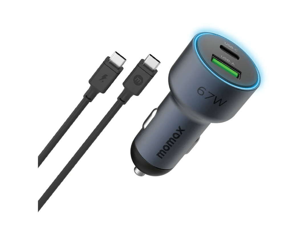 Momax Move 67W Dual Port Car Charger 1Meter 100W Type C to Type C Cable in Qatar Momax Move 67W Dual Port Car Charger 1Meter 100W Type C to Type C Cable in Qatar
